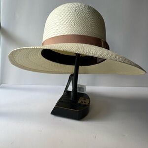 NWT Goorin Ladies Straw Medium Kiki Hat Sun Garden Light tan pink Ribbon Flapper